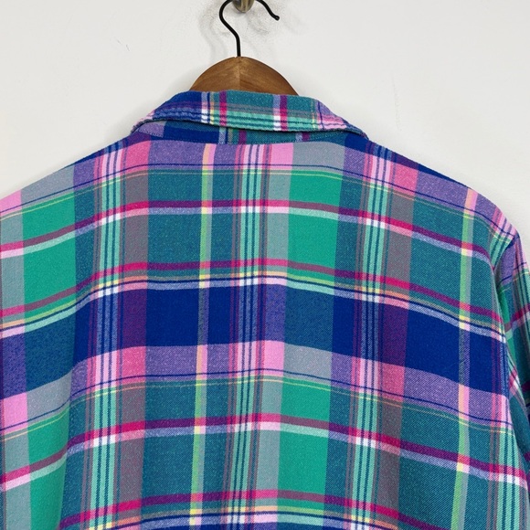 Lauren Ralph Lauren Nightgown Womens Large Blue Pink Plaid Flannel Short PJs - Picture 4 of 10